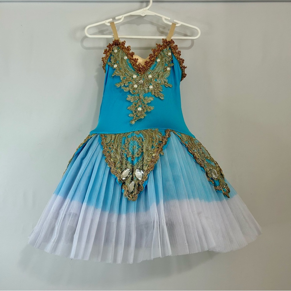 Z&X Girls Camisole Skirted Leotard Ballet Dress Blue Gold Size 5 NWT Girly Cute